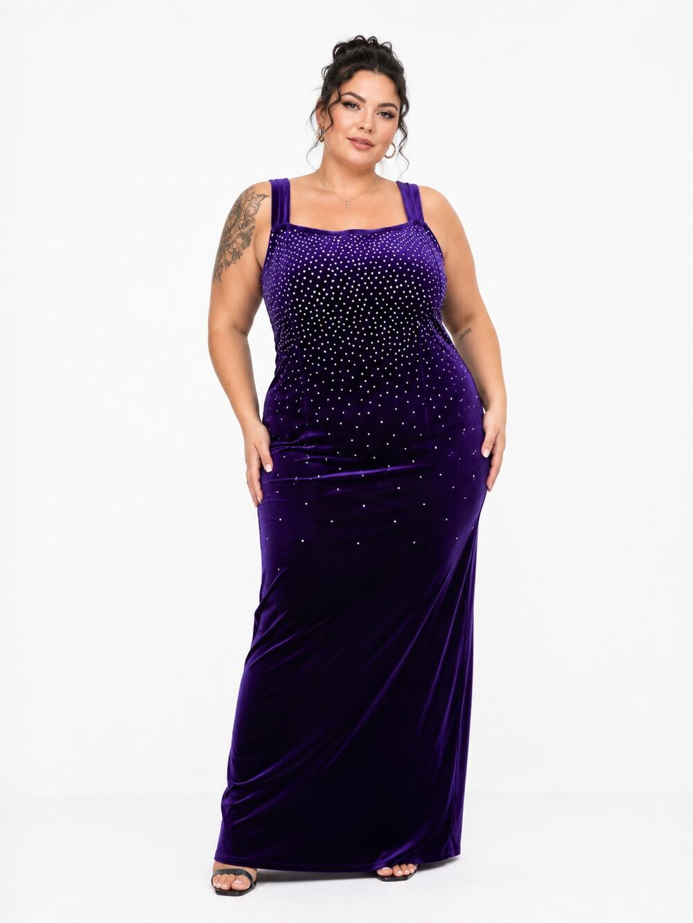Vtg 90s Purple Stretch Velvet Glitter Fairy Glam Whimsigoth Maxi Party Dress 18